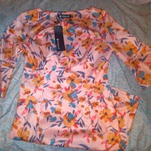 Allegra K dress floral  midi silk 3/4sleeves nwt ladies small